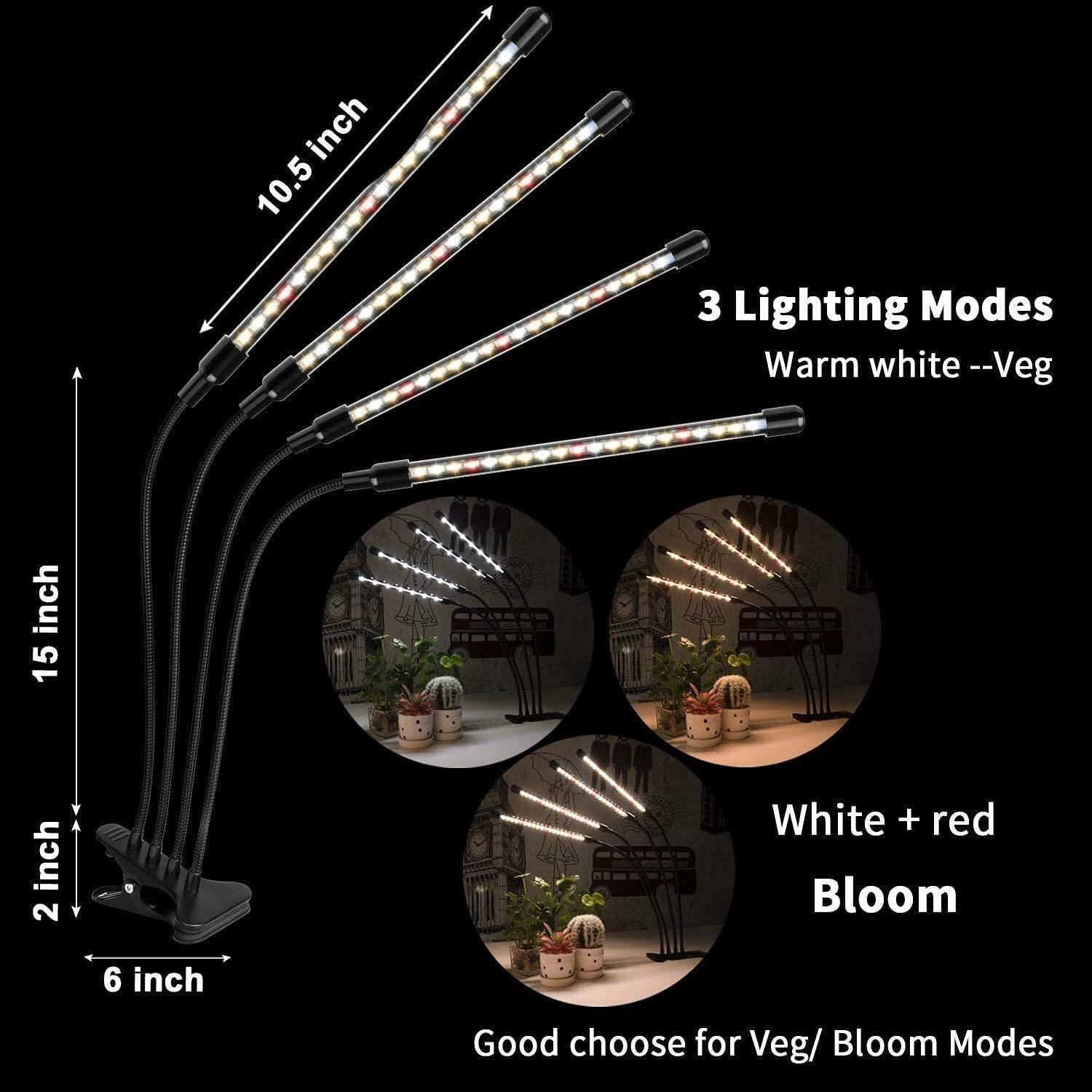 Senelux Grow Light 4 Heads 80 LED JZZYK-04CWR Full Spectrum Plant Growing Lamp for Indoor Plant