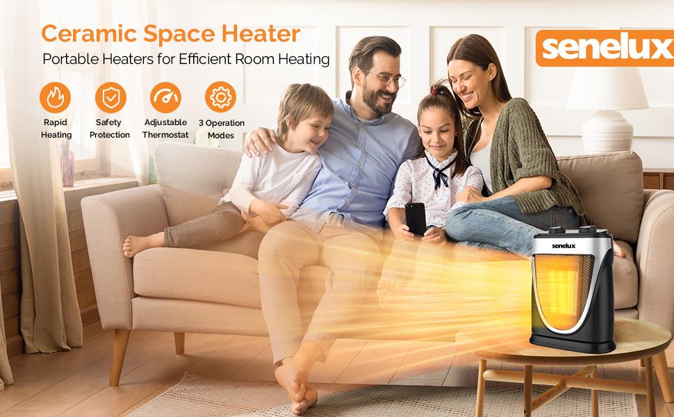 Senelux 1500W PTC Ceramic Portable Mini Heater with Adjustable Thermostat – Compact & Efficient Heating
