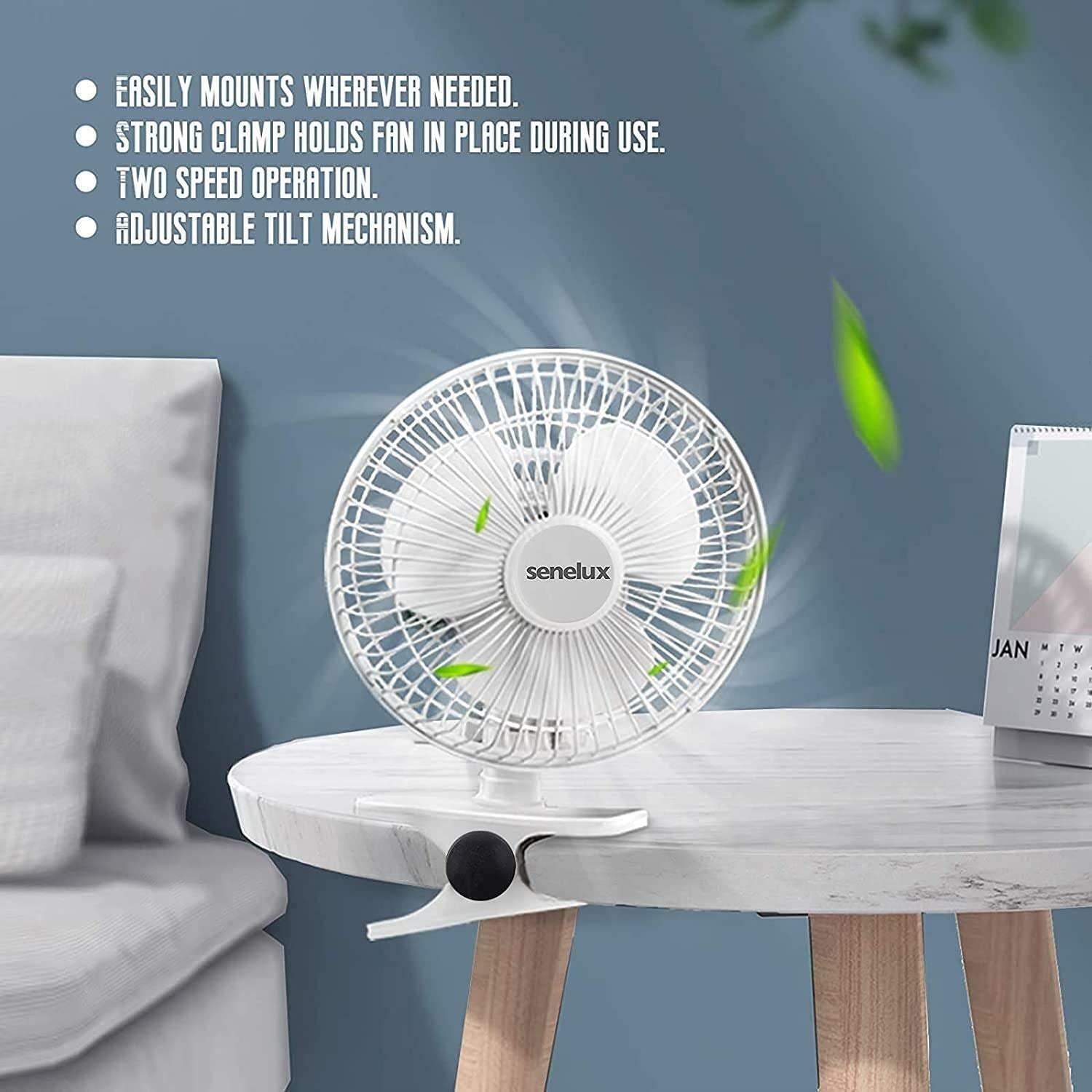 Senelux 6-Inch (15cm) Clip-On Fan – 2 Speeds