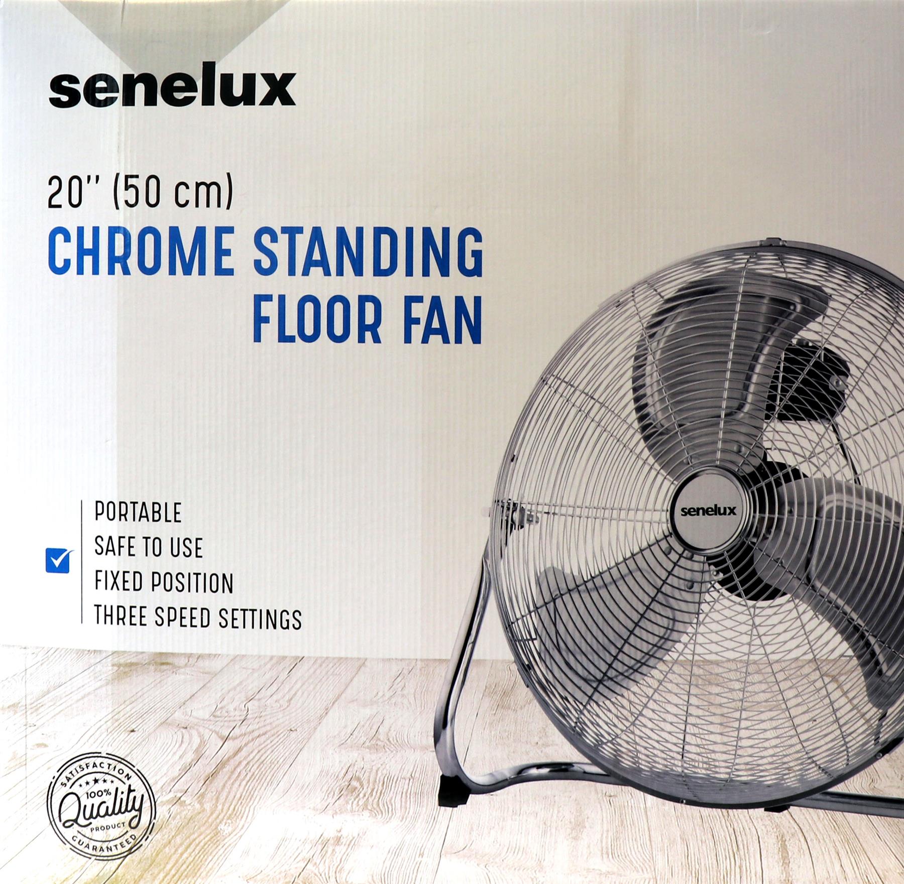 Senelux 20" (50cm) Metal Chrome Floor Stand Fan