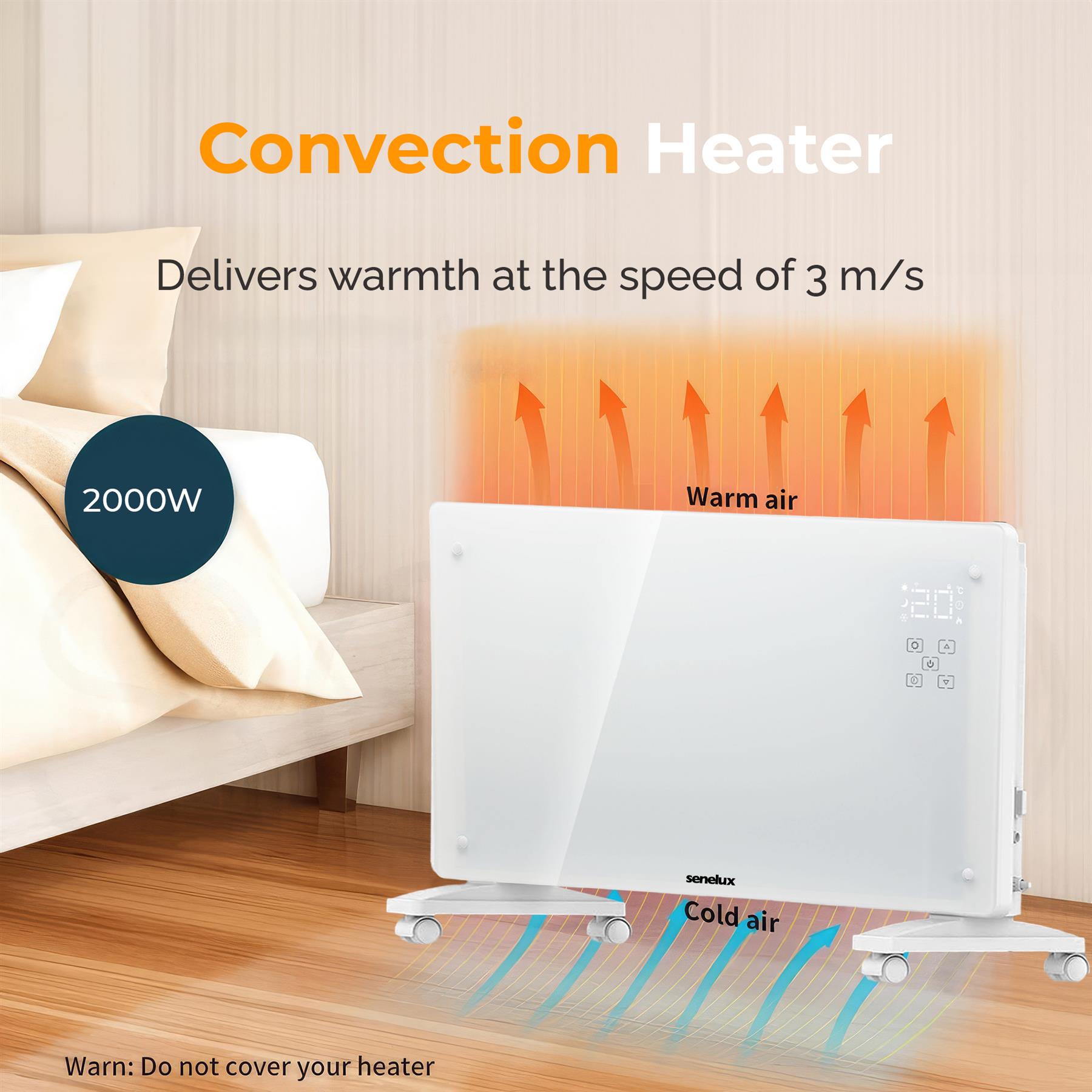 Senelux 2000W WiFi Smart Glass Panel Heater - Convection Heating, Thermostat