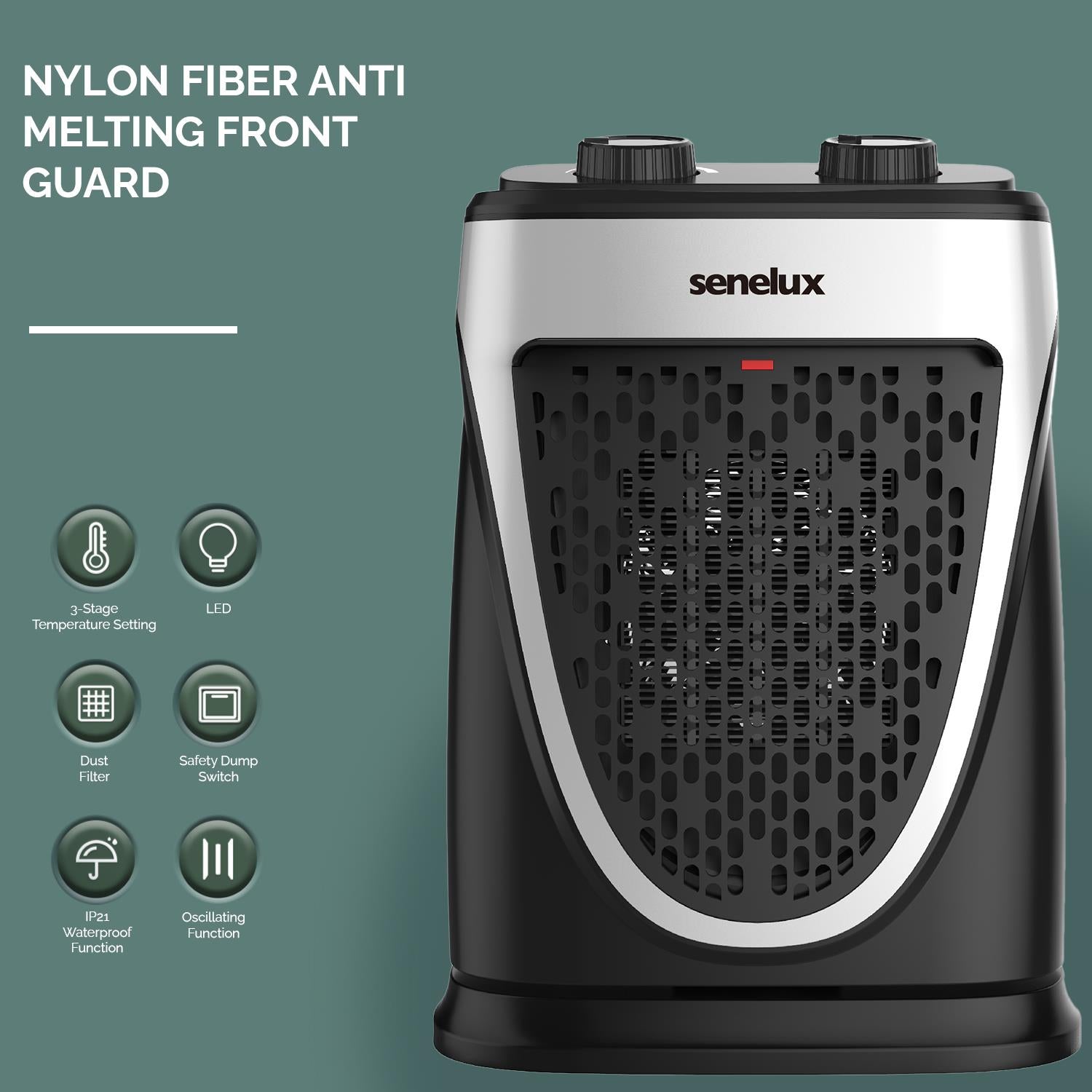 Senelux 1500W PTC Ceramic Portable Mini Heater with Adjustable Thermostat – Compact & Efficient Heating
