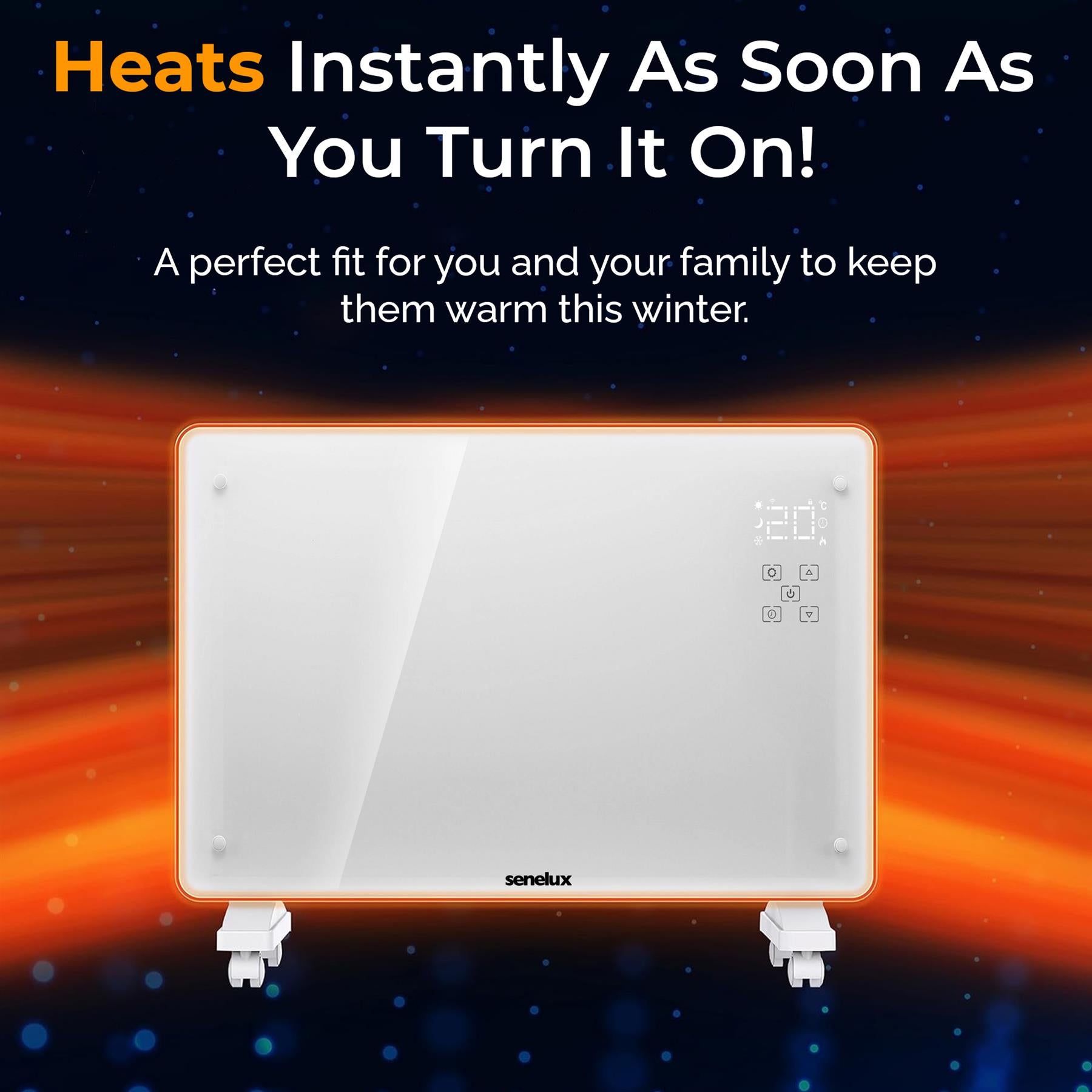 Senelux 2000W WiFi Smart Glass Panel Heater - Convection Heating, Thermostat