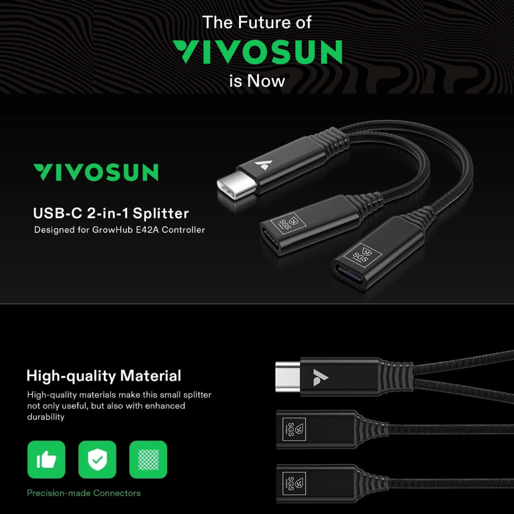 Vivosun USB-C Splitter with 1 Male to 2 Female