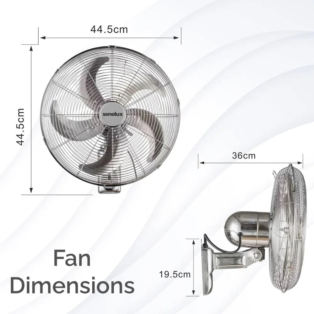 Senelux 16" Wall Mounted Chrome Fan