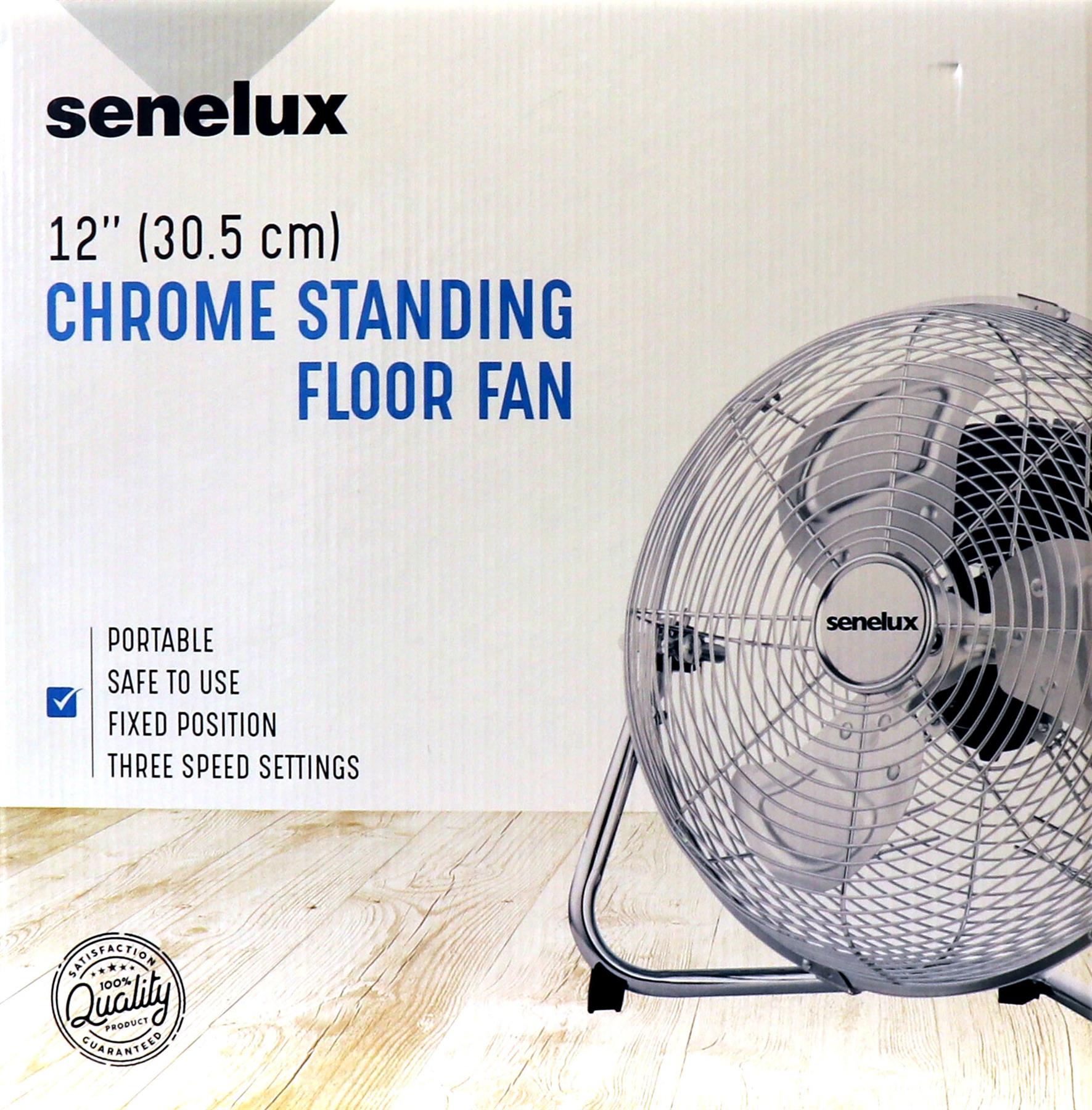 Senelux 12" (30cm) Metal Chrome Floor Stand Fan