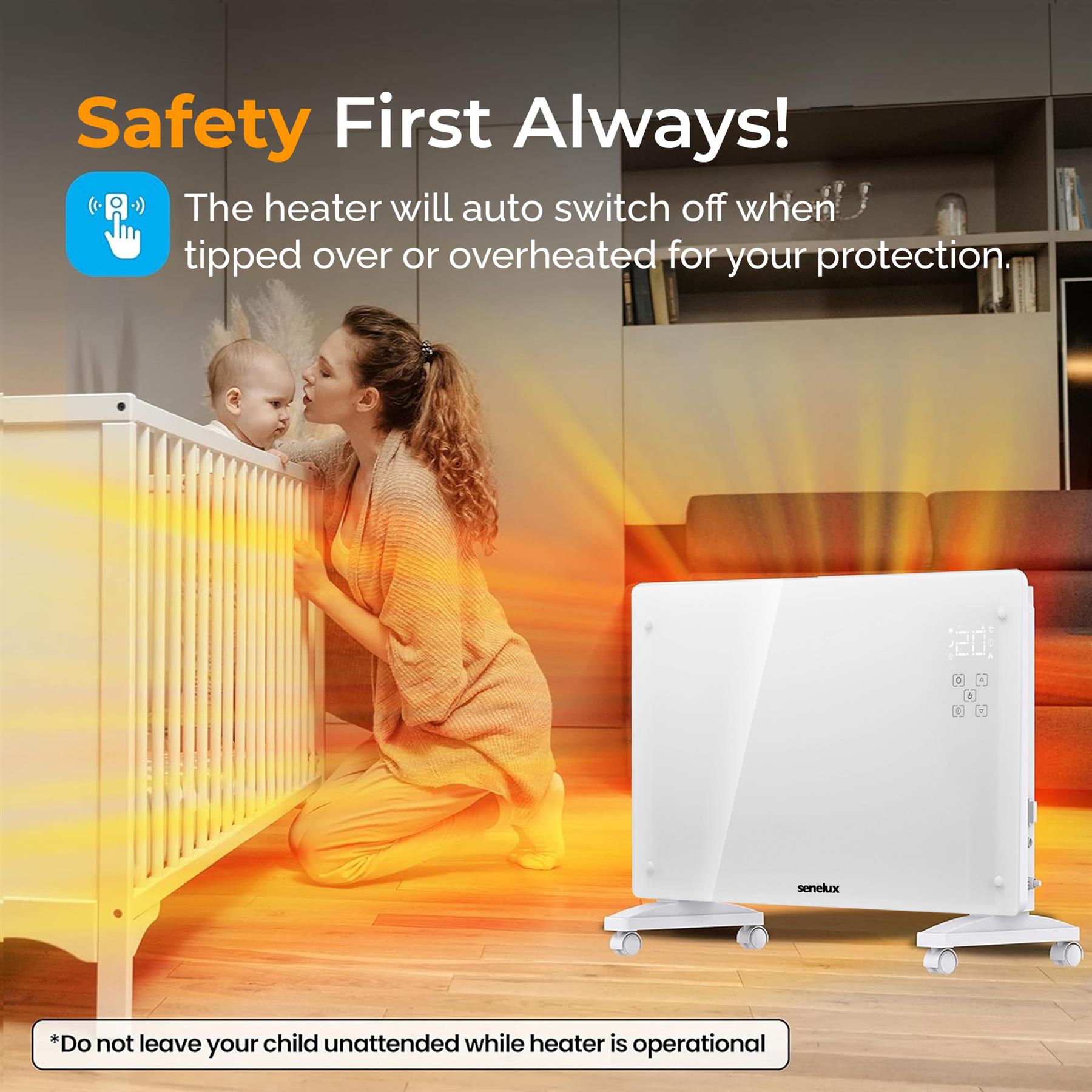 Senelux 2000W WiFi Smart Glass Panel Heater - Convection Heating, Thermostat