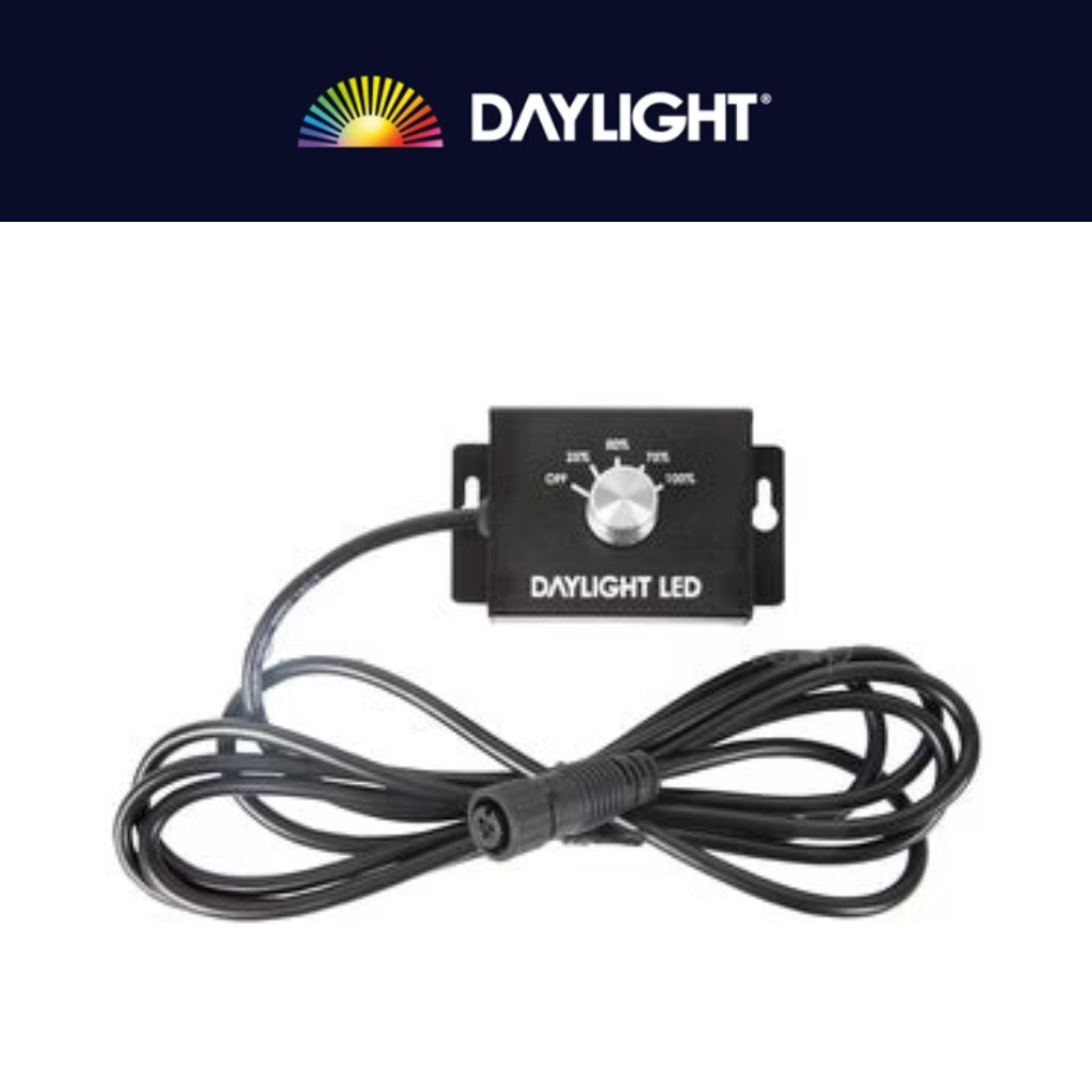 Daylight LED light controller and connecting cable on a white background