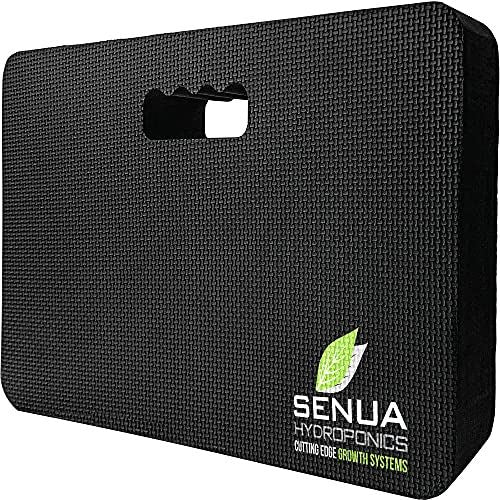A black Senua Kneeling Pad with a handle, made from high-density foam, designed for gardening and more.
