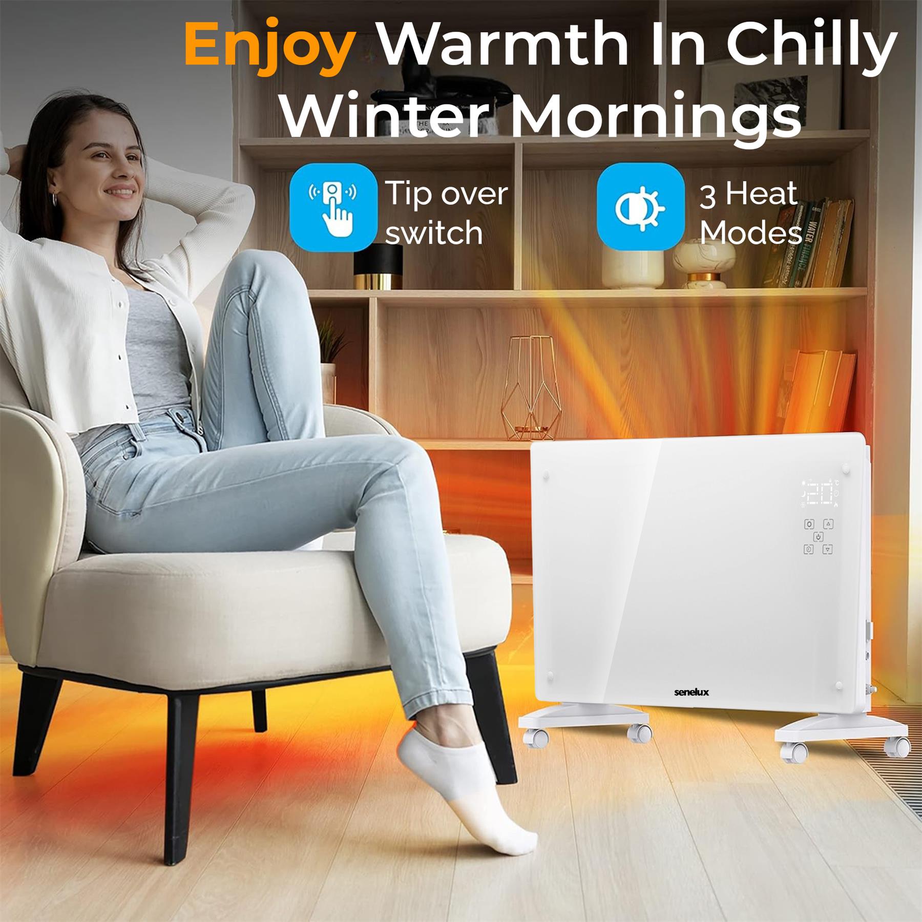 Senelux 2000W WiFi Smart Glass Panel Heater - Convection Heating, Thermostat