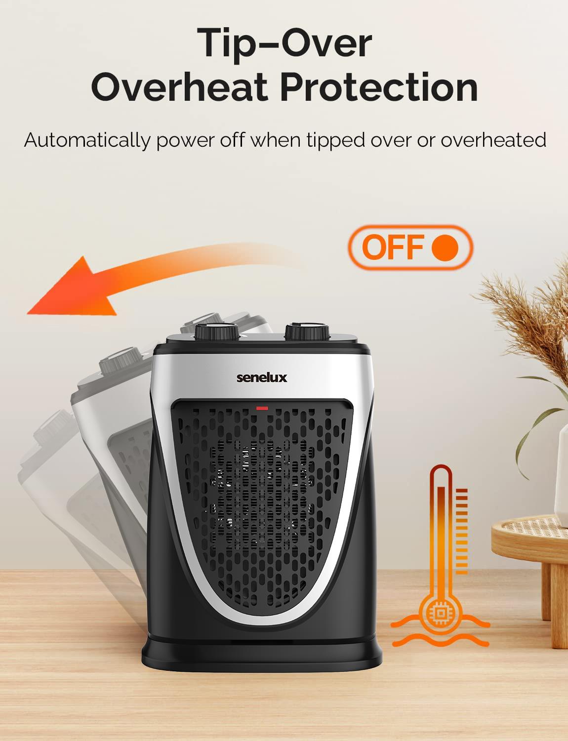 Senelux 1500W PTC Ceramic Portable Mini Heater with Adjustable Thermostat – Compact & Efficient Heating