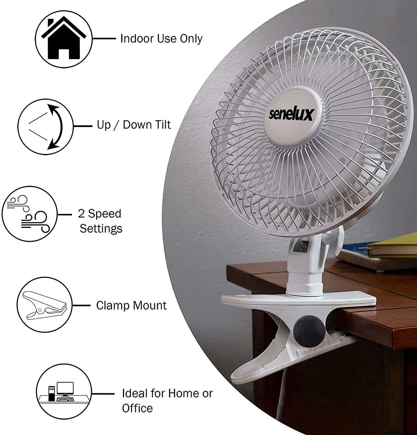 Senelux 6-Inch (15cm) Clip-On Fan – 2 Speeds