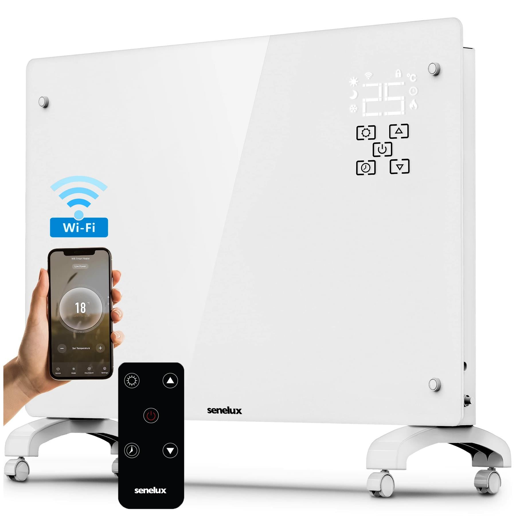Senelux 2000W WiFi Smart Glass Panel Heater - Convection Heating, Thermostat