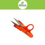 Orange pruning shears with Senua Hydroponics logo on a green and white background