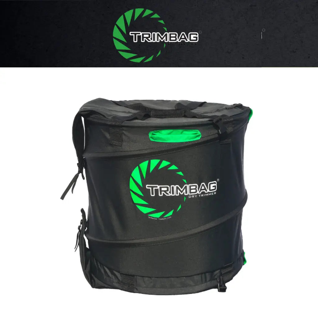 Black trim bag with green accents and 'TRIMBAG' logo on a white background