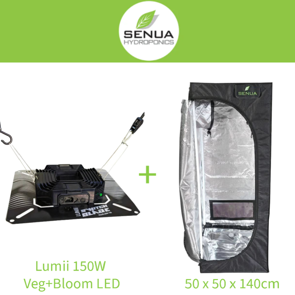 Senua Hydroponic tent 50 x 50 x 140cm with Lumii Switch LED
