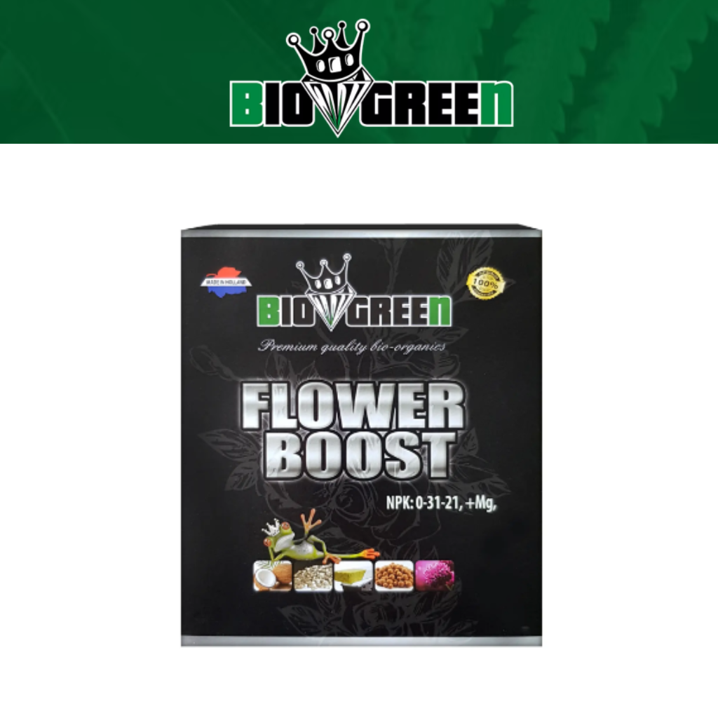BioGreen Flower Boost product packaging on a white background