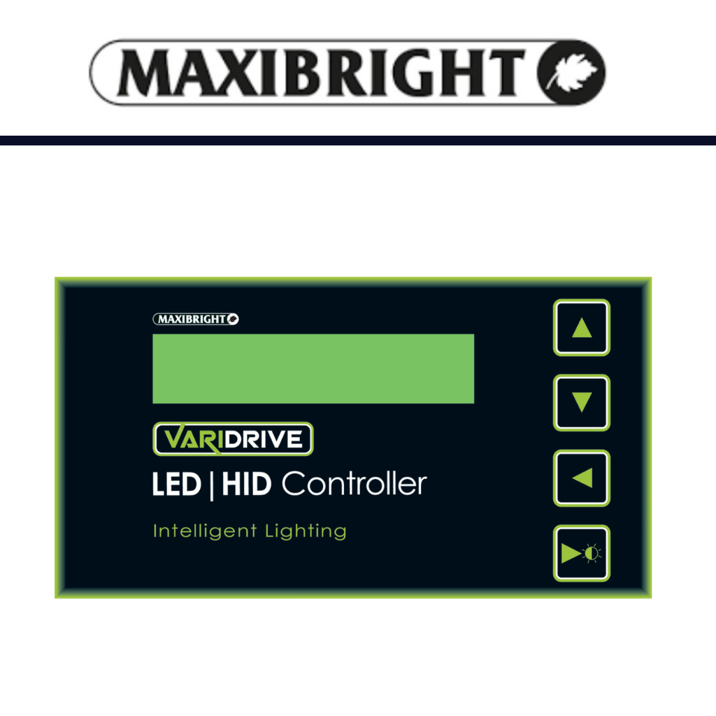 Maxibright LED/HID controller with digital display on a white background