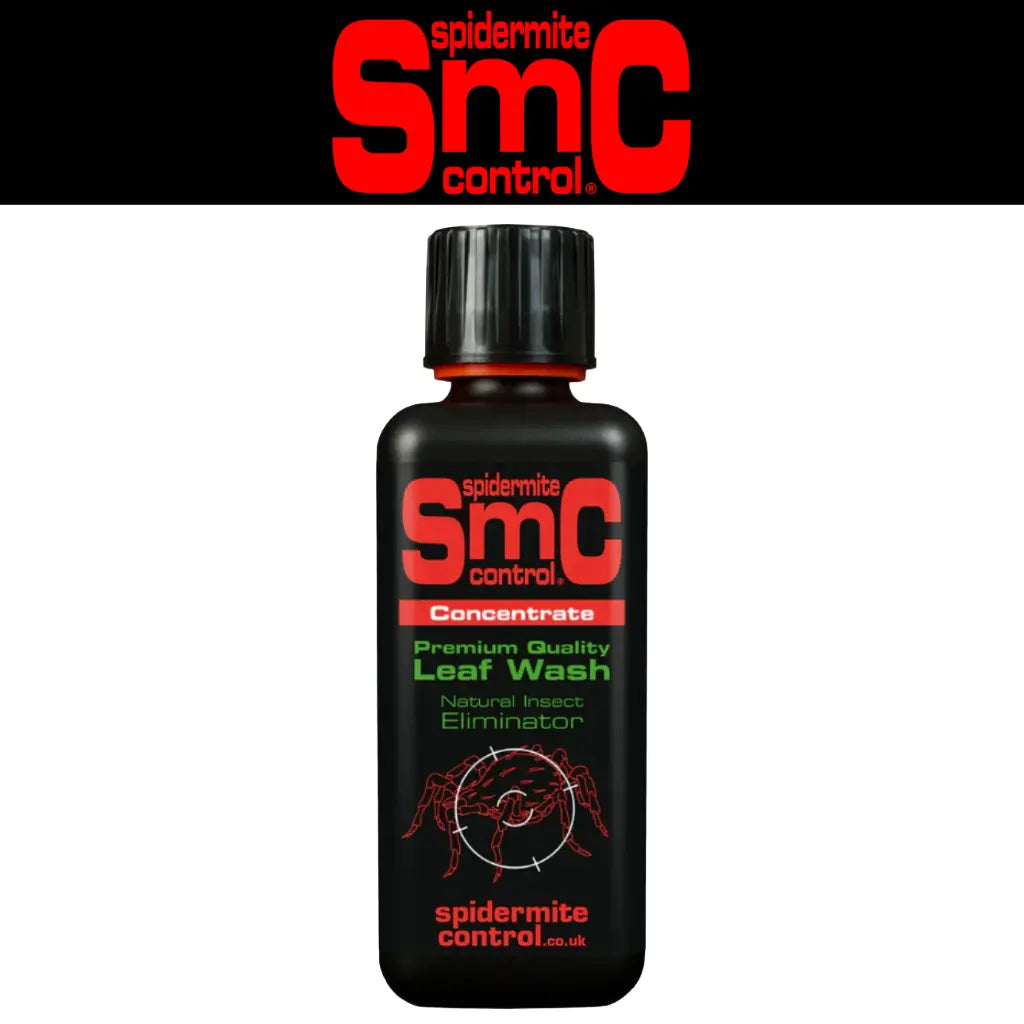 Black bottle of SMC Concentrate with red and green text on a white background