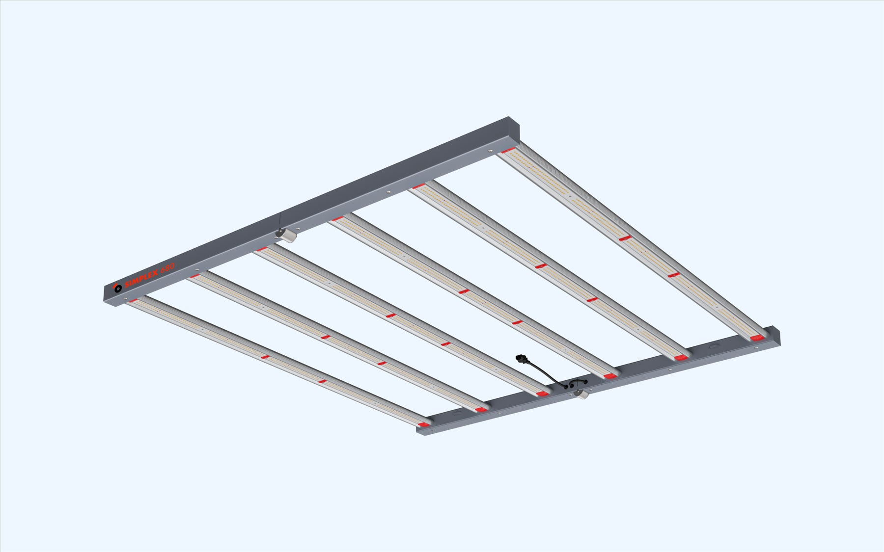 A photo of the Nokotech Simplex 680 from below showing the 6 bar grow light design